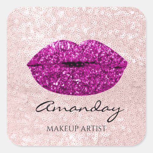 Mermaid Makeup Artist Rose Lips Name Thank Pink Square Sticker