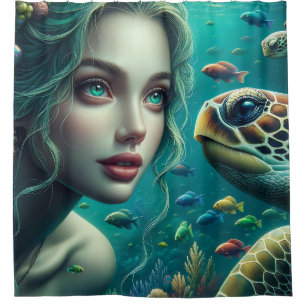 “Mermaid Marina: Turtle Odyssey” Shower Curtain
