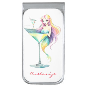 Mermaid Martini Girl Thunder_Cove Silver Finish Money Clip