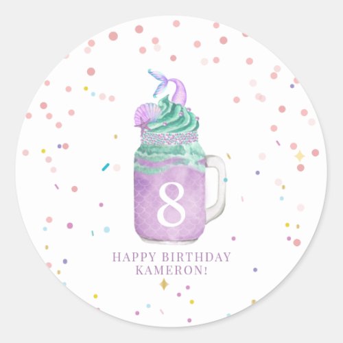 Mermaid Mason Jar Milkshake Girls Birthday Age Classic Round Sticker