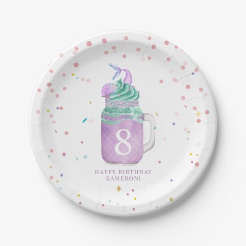 Mermaid Mason Jar Milkshake Girls Birthday Age Paper Plates