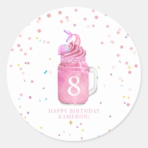 Mermaid Mason Jar Milkshake Girls Pink Birthday  Classic Round Sticker