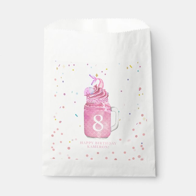 Mermaid Mason Jar Milkshake Girls Pink Birthday  Favor Bag (Front)