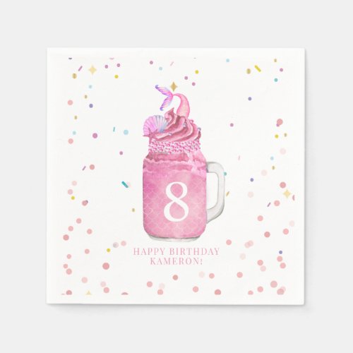Mermaid Mason Jar Milkshake Girls Pink Birthday  Napkins