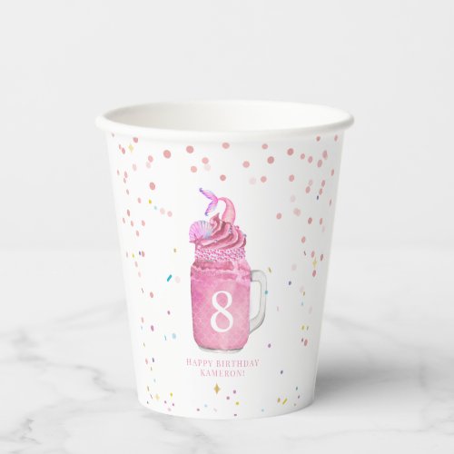 Mermaid Mason Jar Milkshake Girls Pink Birthday  Paper Cups