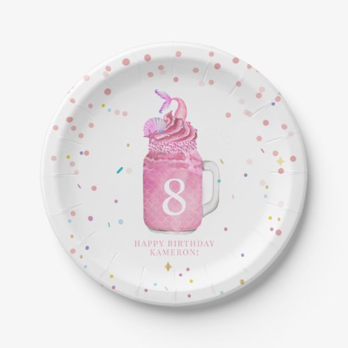 Mermaid Mason Jar Milkshake Girls Pink Birthday  Paper Plates
