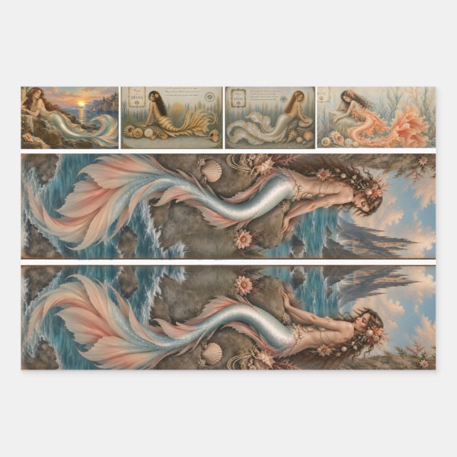 Mermaid Masterboard Decoupage Wrapping Paper Sheets (Front)