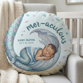 Mermaid Mer-aculous New Baby Shower Nursery Round Pillow