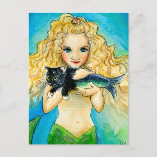Mermaid mercat art painting post card