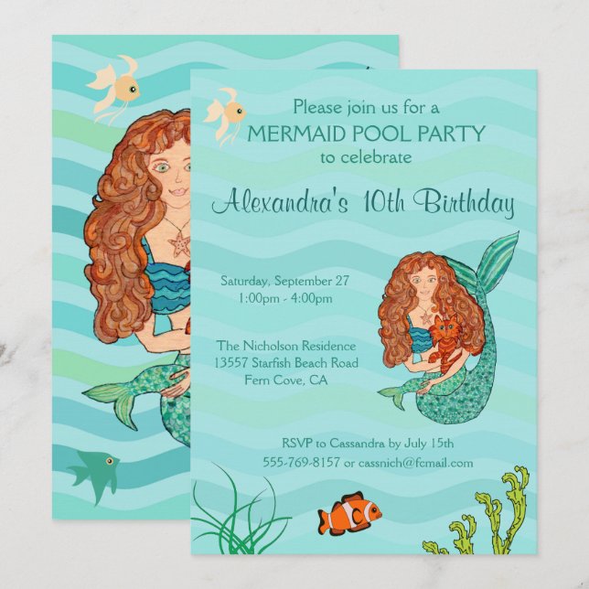 Mermaid & Mercat Birthday Party Invitation (Front/Back)