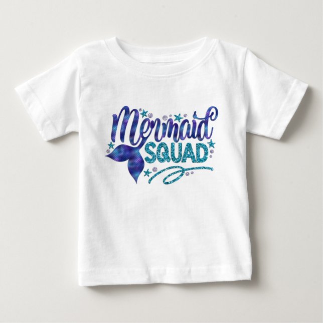 Mermaid - "Mermaid Squad" - Teal Faux Glitter Baby T-Shirt (Front)