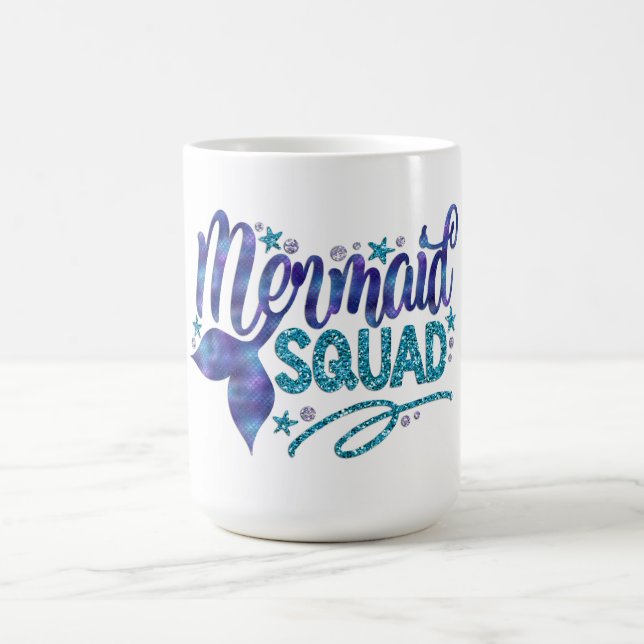 Mermaid - "Mermaid Squad" - Teal Faux Glitter Coffee Mug (Center)