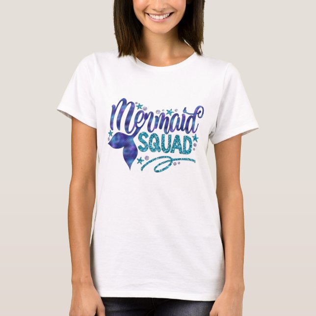 Mermaid - "Mermaid Squad" - Teal Faux Glitter T-Shirt (Front)