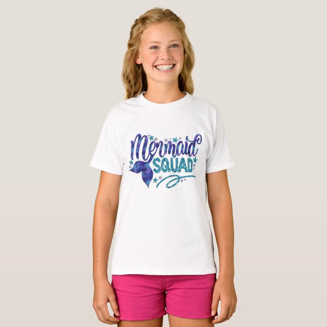 Mermaid - "Mermaid Squad" - Teal Faux Glitter T-Shirt (Front Full)