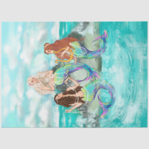 Mermaid / Mermaids Antique Decoupage Turquoise Tissue Paper