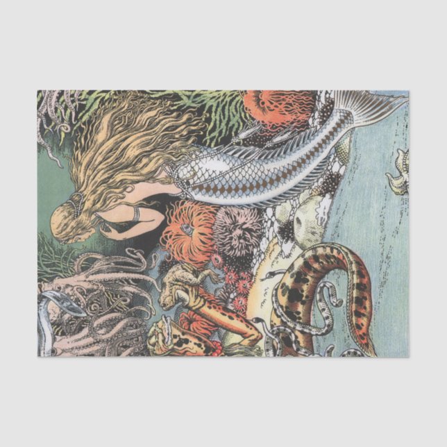Mermaid / Mermaids Vintage Antique Decoupage Tissue Paper (Front)