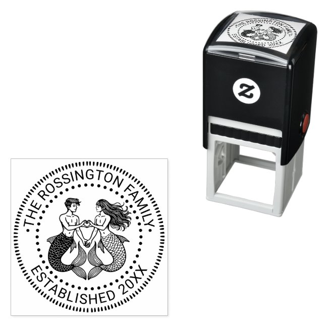 Mermaid Merman Sweethearts Family Name Date Estd N Self-inking Stamp (In Situ)