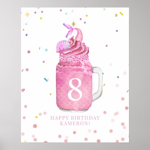 Mermaid Milkshake Girls Pink Birthday Party Poster