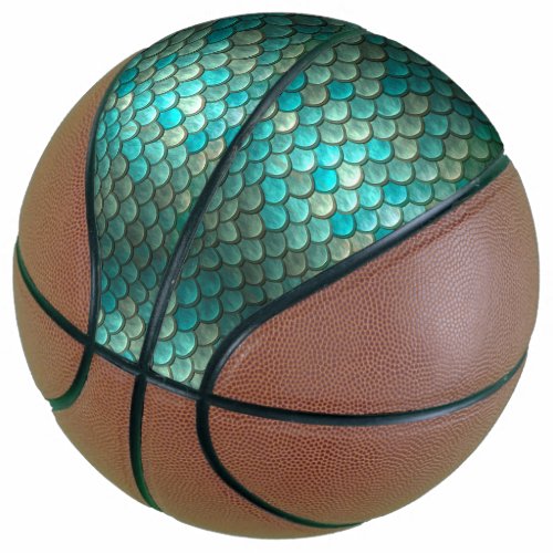 Mermaid minty green fish scales pattern basketball