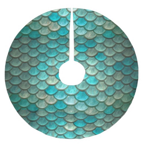 Mermaid minty green fish scales pattern brushed polyester tree skirt