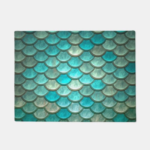 Mermaid minty green fish scales pattern doormat