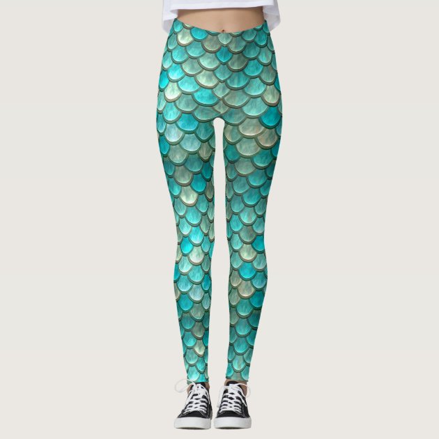 Green fish outlet scale leggings