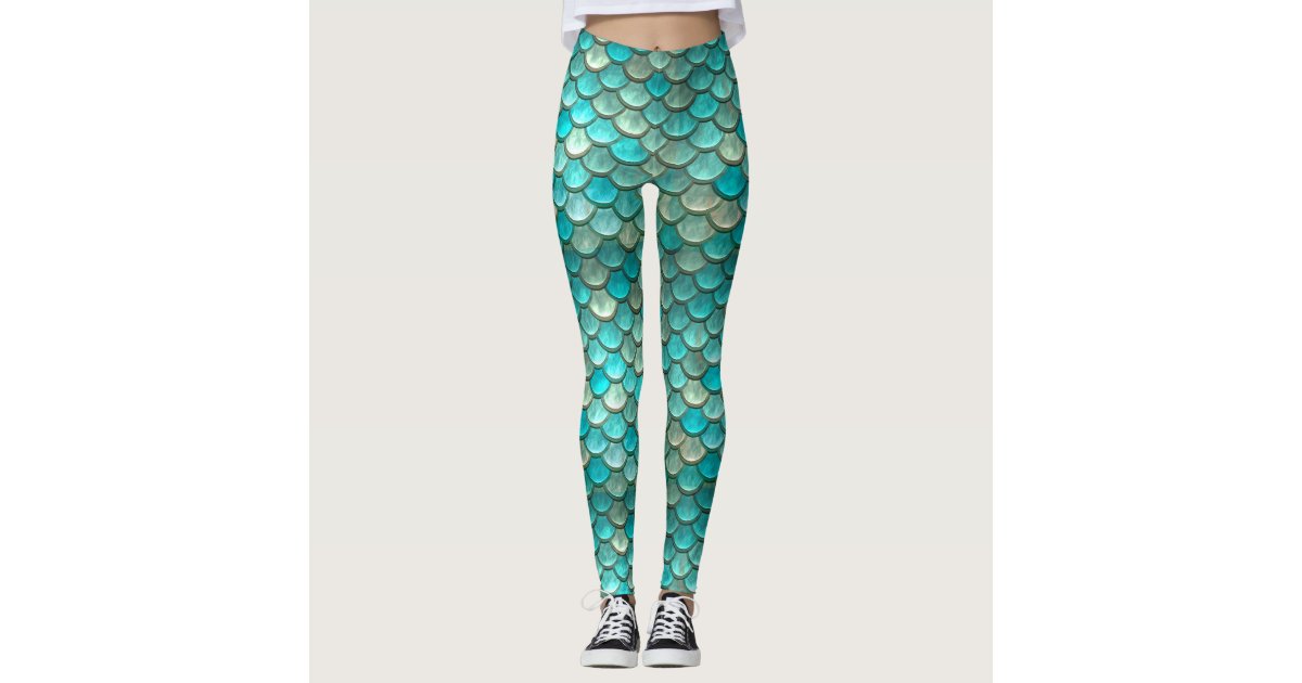 Mermaid minty green fish scales pattern leggings | Zazzle