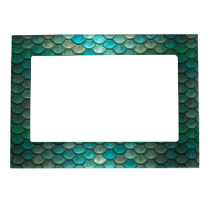 Mermaid minty green fish scales pattern magnetic photo frame