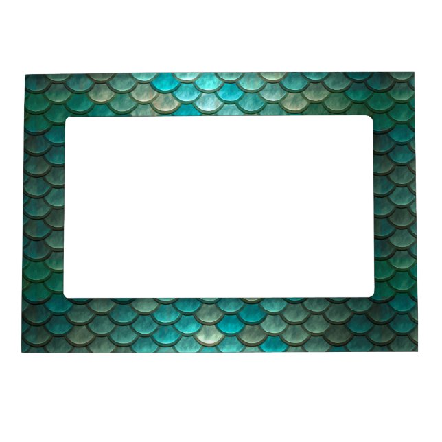 Mermaid minty green fish scales pattern magnetic photo frame (Front)