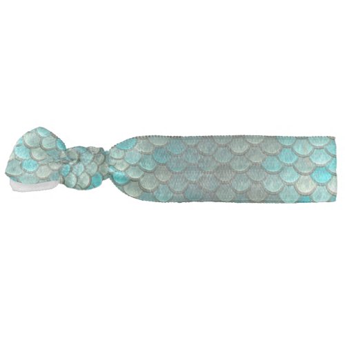 Mermaid minty green fish scales pattern ribbon hair tie