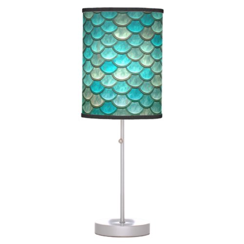 Mermaid minty green fish scales pattern table lamp