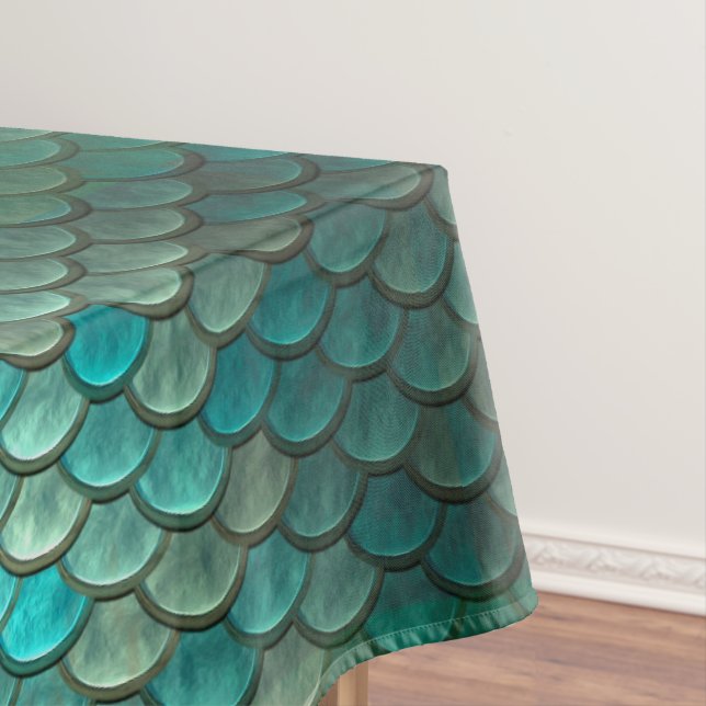Mermaid minty green fish scales pattern tablecloth (In Situ)