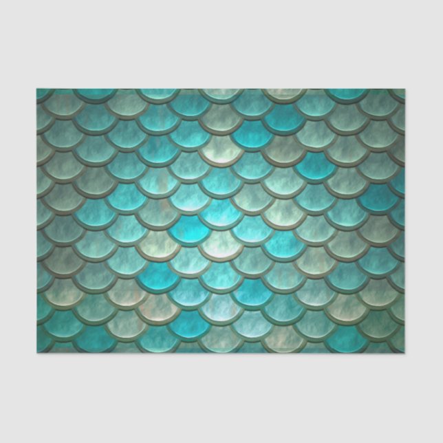 Mermaid minty green fish scales pattern tissue paper (Front)