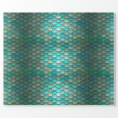 Mermaid minty green fish scales pattern wrapping paper (Flat)