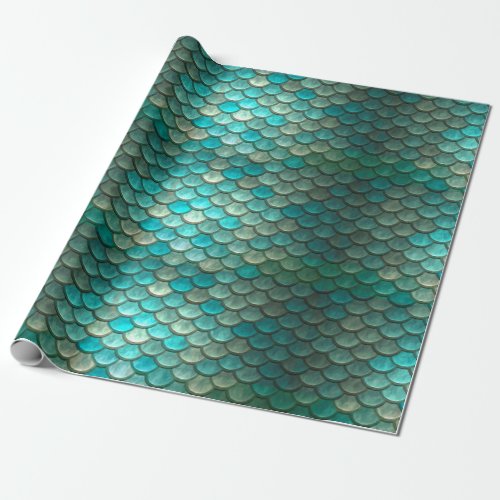 Mermaid minty green fish scales pattern wrapping paper