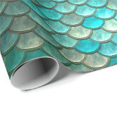 Mermaid minty green fish scales pattern wrapping paper (Roll Corner)