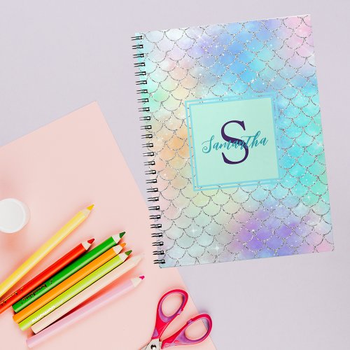 Mermaid Modern Pretty Name Initial Notebook