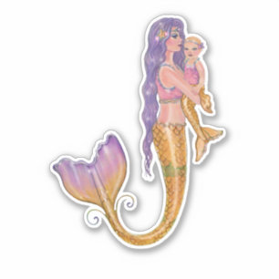 Mermaid mom and baby by Renee Lavoie Sticker