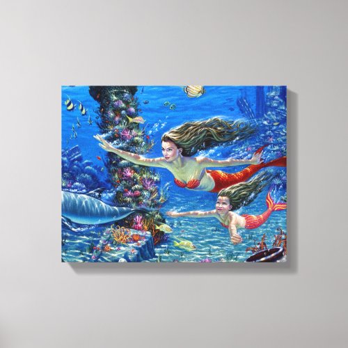 mermaid mom and baby canvas print