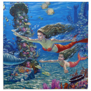 mermaid mom and baby cloth napkin