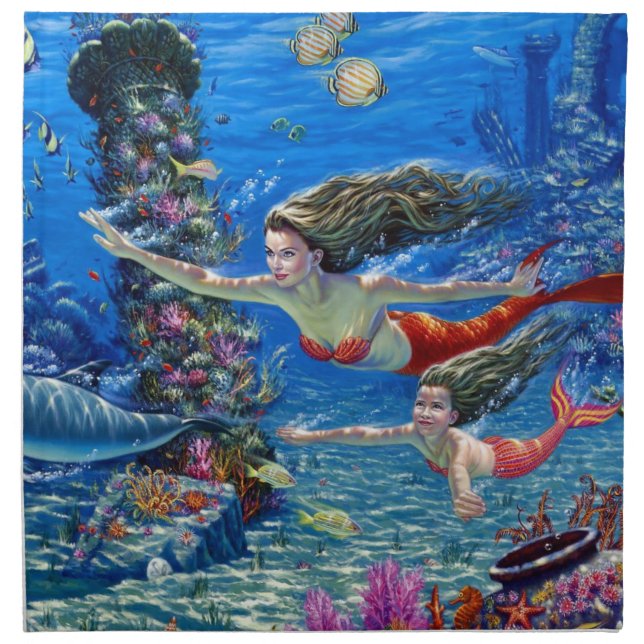 mermaid mom and baby cloth napkin (Front)