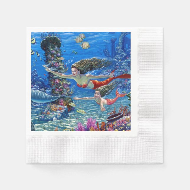 mermaid mom and baby napkins (Front)