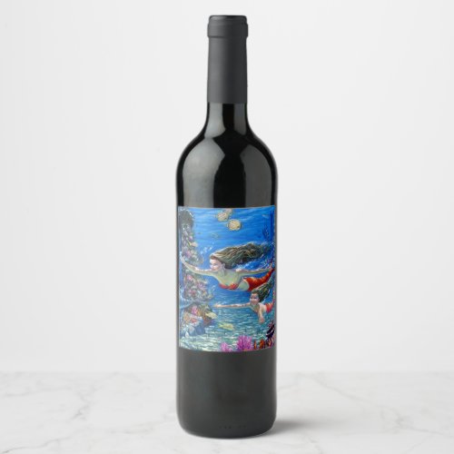 mermaid mom and baby wine label