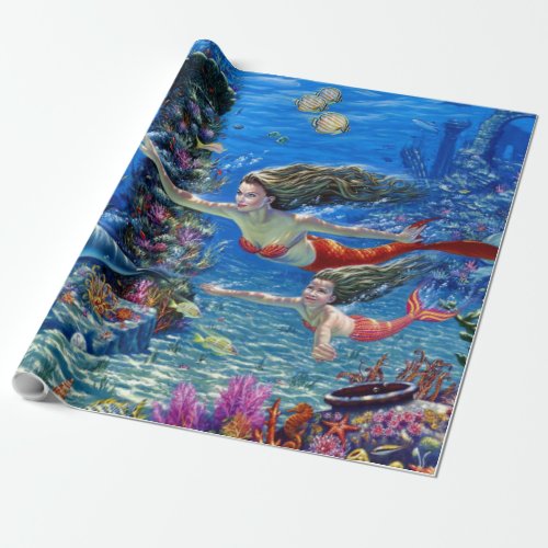 mermaid mom and baby wrapping paper