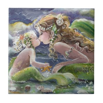 Mermaid Mom And Child Tile by Creechers at Zazzle