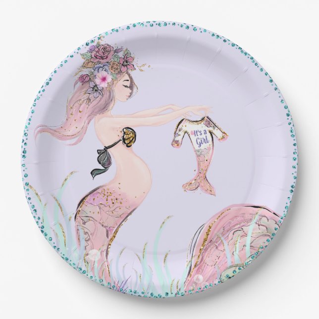 Mermaid Mom Baby Shower Paper Plates (Front)