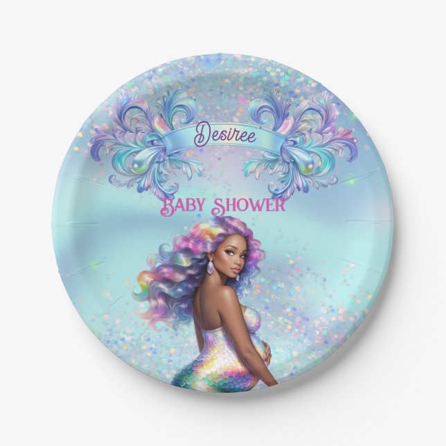 Mermaid Mom Pregnancy Baby Shower Paper Plates (Front)