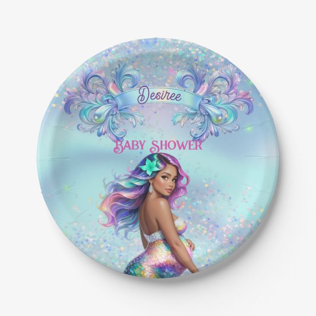 Mermaid Mom Pregnancy Baby Shower Paper Plates (Front)