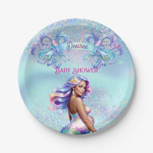 Mermaid Mom Pregnancy Baby Shower Paper Plates (Front)