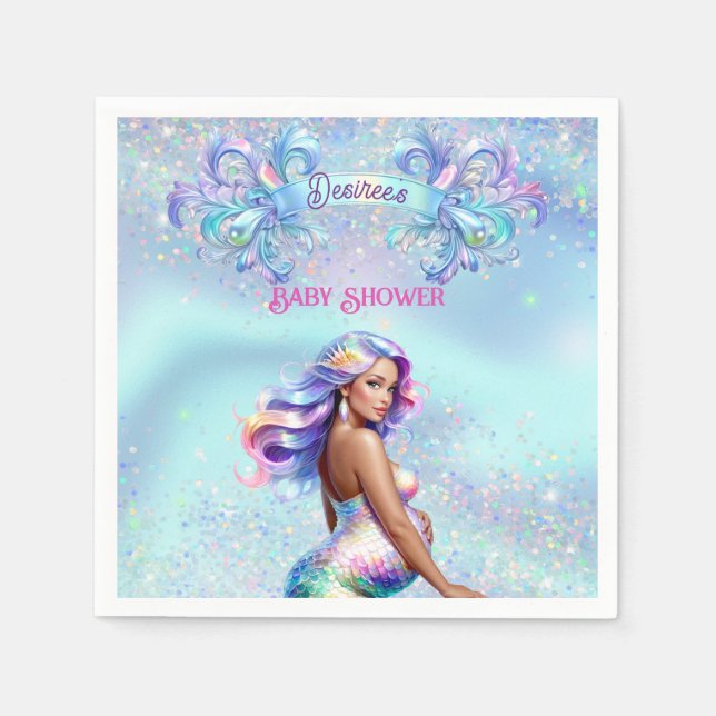 Mermaid Mom Pregnancy Baby Shower Personalized Napkins (Front)